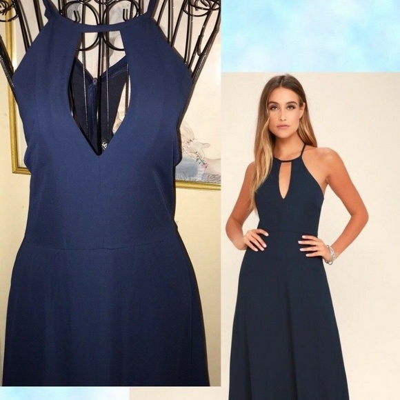 LULU'S "BEAUTY & GRACE" NAVY FULL LENGTH DRESS~LAR - Picture 1 of 6